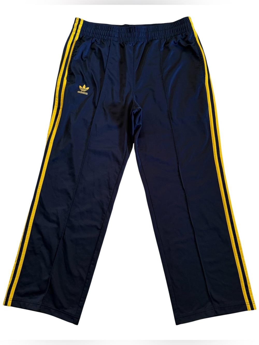 Vintage Adidas Trefoil Track Pants XL Retro 3 Stripe Blue Yellow Triacetate